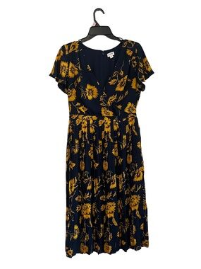 J. CREW Navy Midi Dress with Sunflower Floral Print